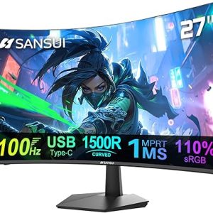 Hexmira Curved Monitor 27 inch 100Hz USB Type-C Computer Monitor with Speakers Built